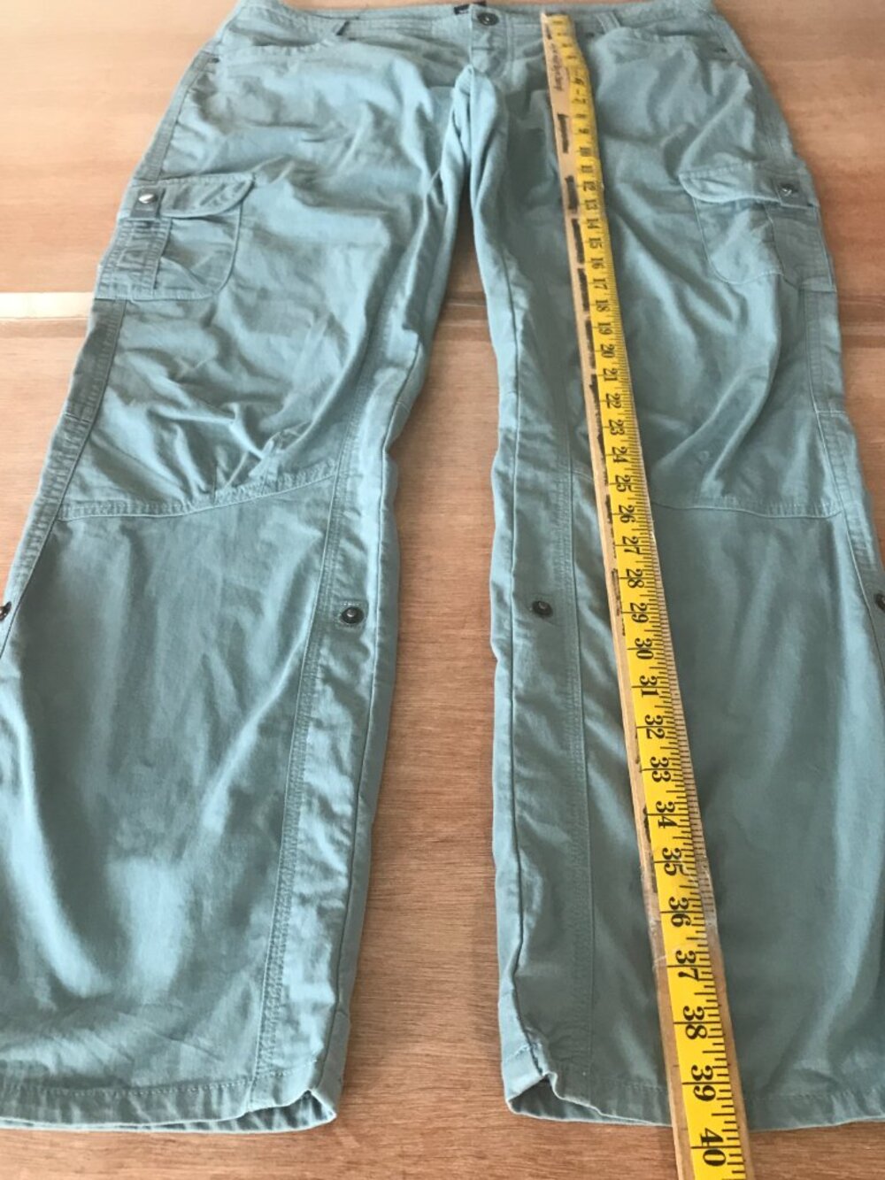 Kuhl Vintage Patina Dye Utility Cargo Pants Women 12 Blue Mid Rise Snap Cuff - Picture 5 of 15